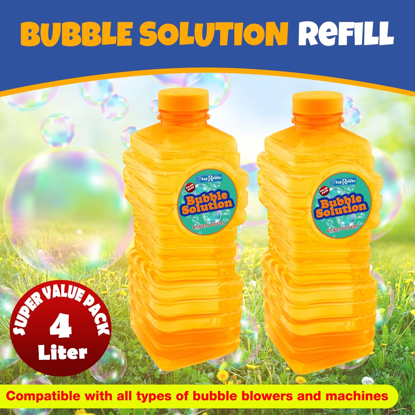 PlayRoute Bubble Solution | Bubbles Refill Solution 4L/136oz. | 2-Pack Ready to Use Solution for Bubble Machines & Other Bubble Blower Toys