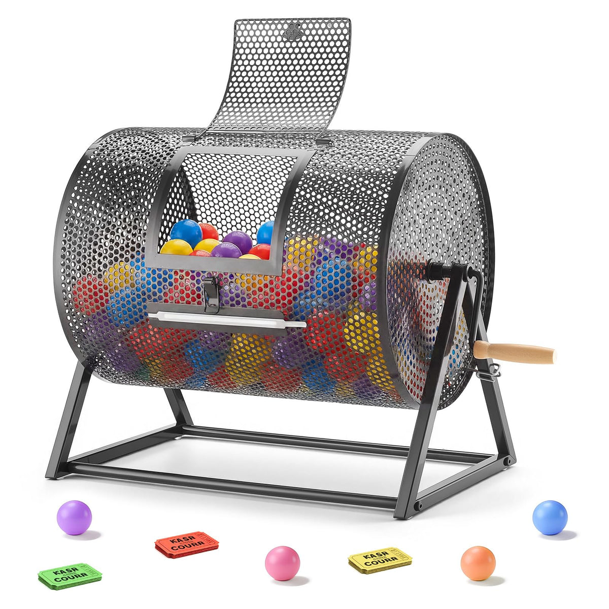 VEVOR Raffle Ticket Spinner, 16.1" x 11.9" Holds 5000 Tickets or 200 Ping Pong Balls, Raffle Drum Lottery Spinning Cage with Reinforced Handle, Stable
