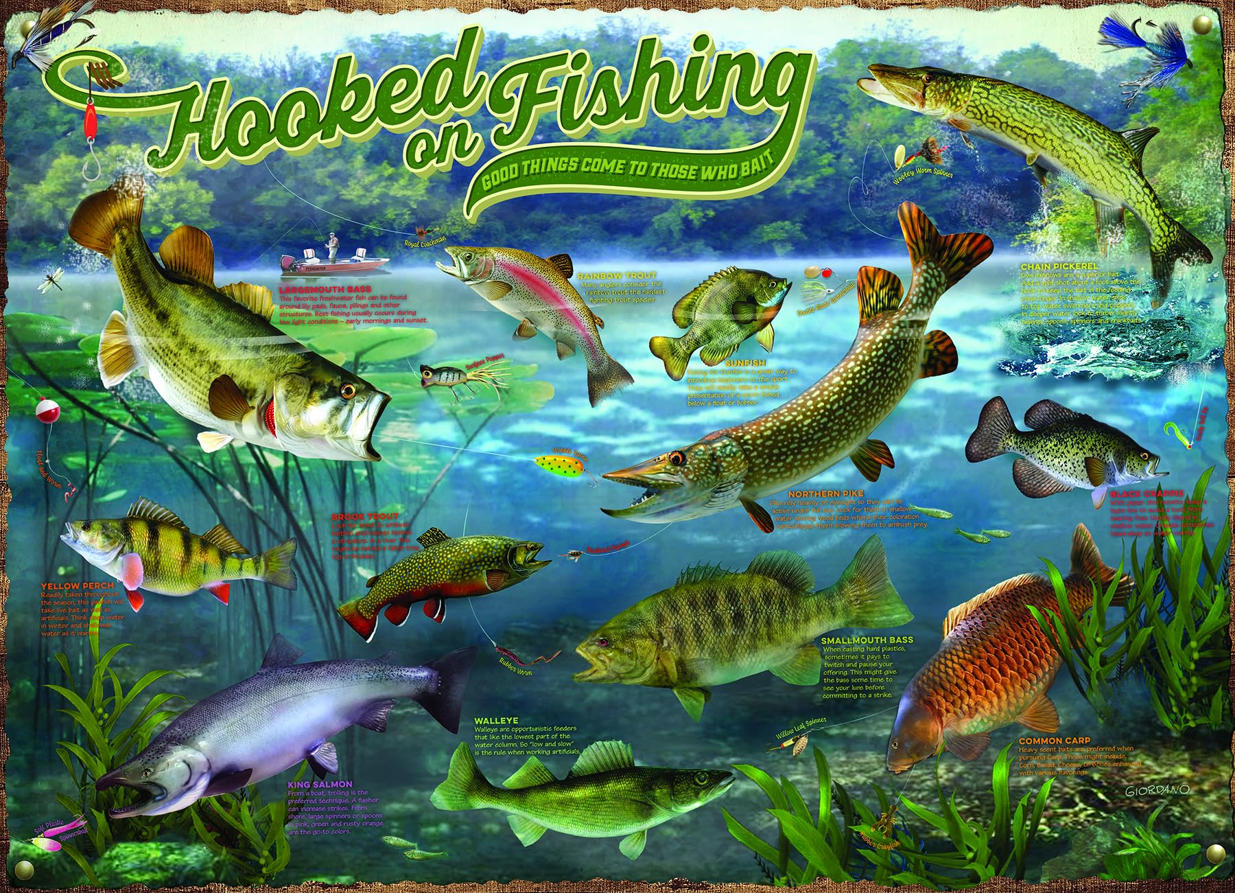Cobble Hill 1000 Piece Puzzle - Hooked on Fishing - Sample Poster Included