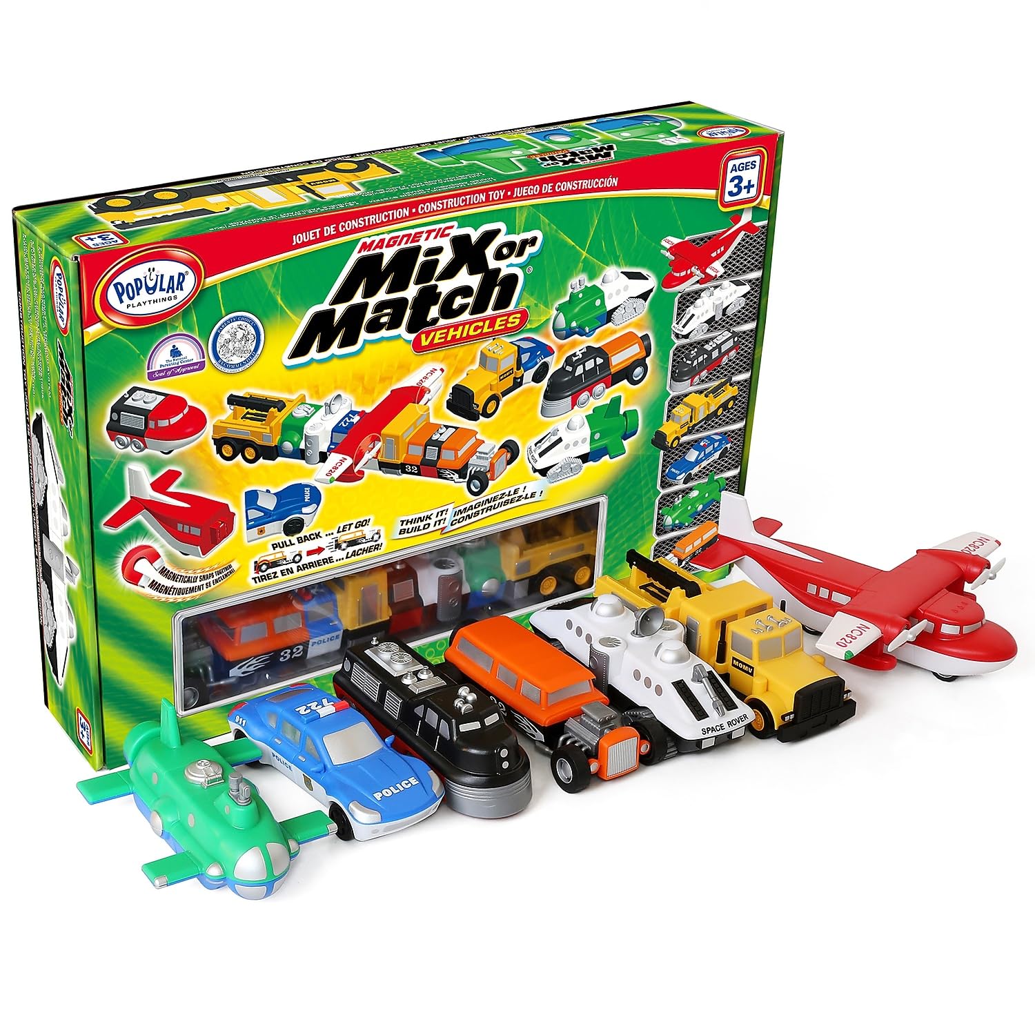 Popular Playthings Magnetic Vehicles for Toddlers 1-3, Mix or Match Car Toys, 21 Piece Gift for Kids - Vehicles Green