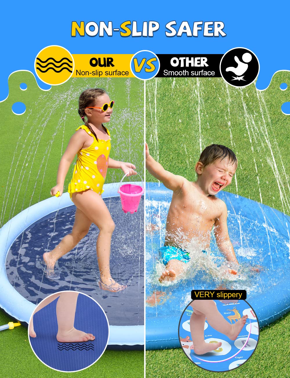VISTOP 67" Non-Slip Splash Pad for Kids and Dogs, Thickened Sprinkler Pool for Toddlers, Outdoor Backyard Water Toys, Fun Fountain Play Mat