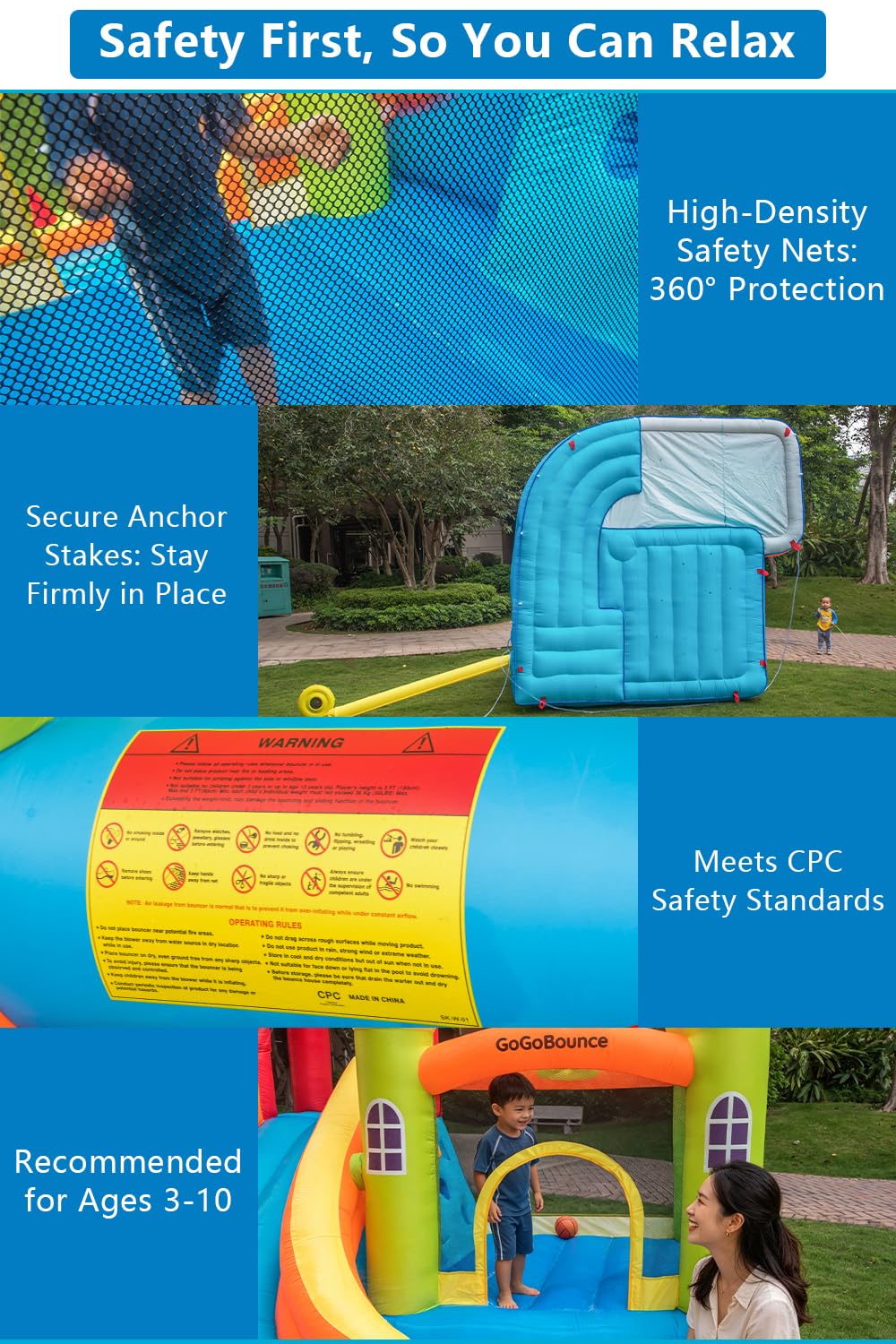 Inflatable Water Slide Bounce House, 10x10 Large Bouncy Castle with Climbing Wall, Splash Pool, Water Cannon & Blower, Heavy Duty Backyard Water Park