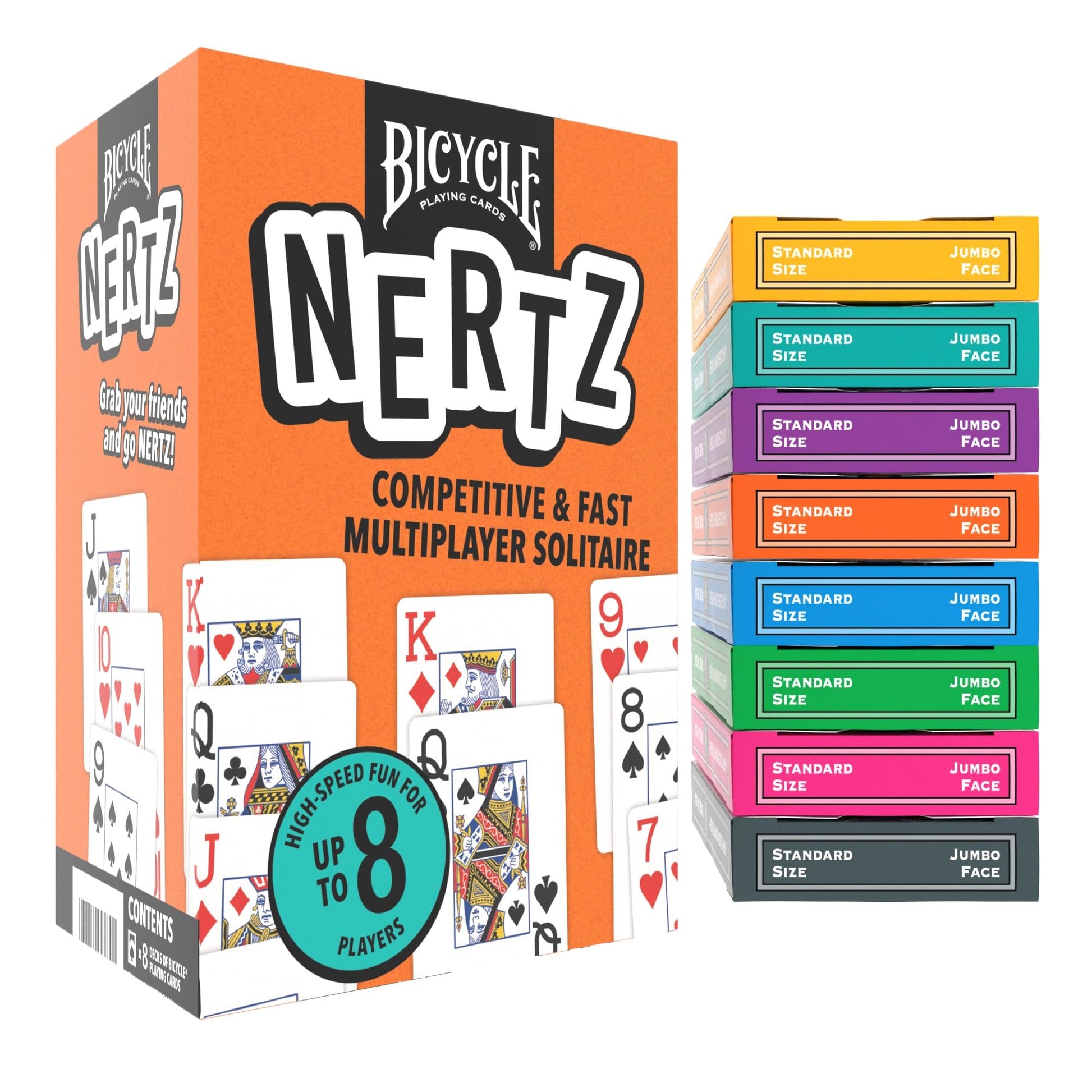 Bicycle Nertz Card Game (Solitaire) , 8 Decks of Jumbo Index Playing Cards, Fast-Paced Multiplayer Family Card Game for Kids and Adults, Classic