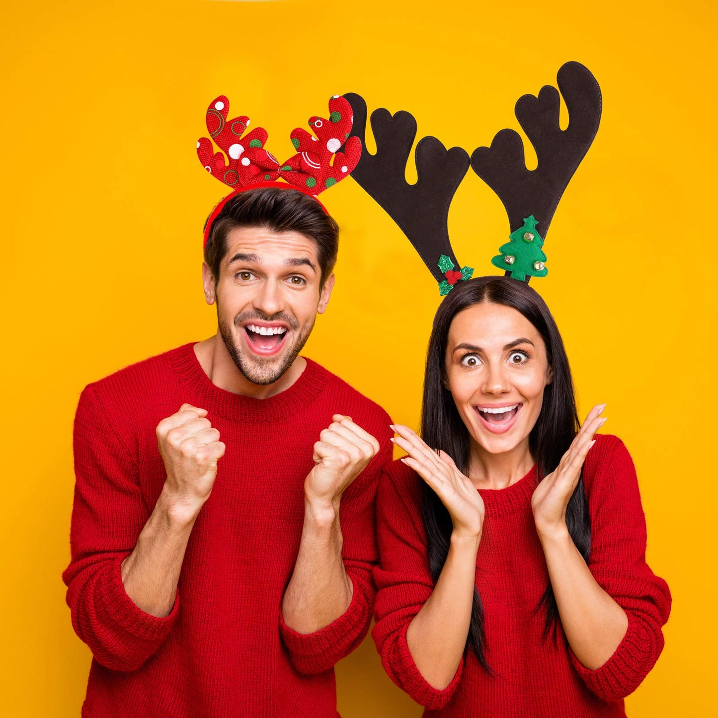 Ruisita 9 Pack Reindeer Headband Ornaments Christmas Antlers Costume Headwear Decoration Assorted Styles Party Gifts for Holiday