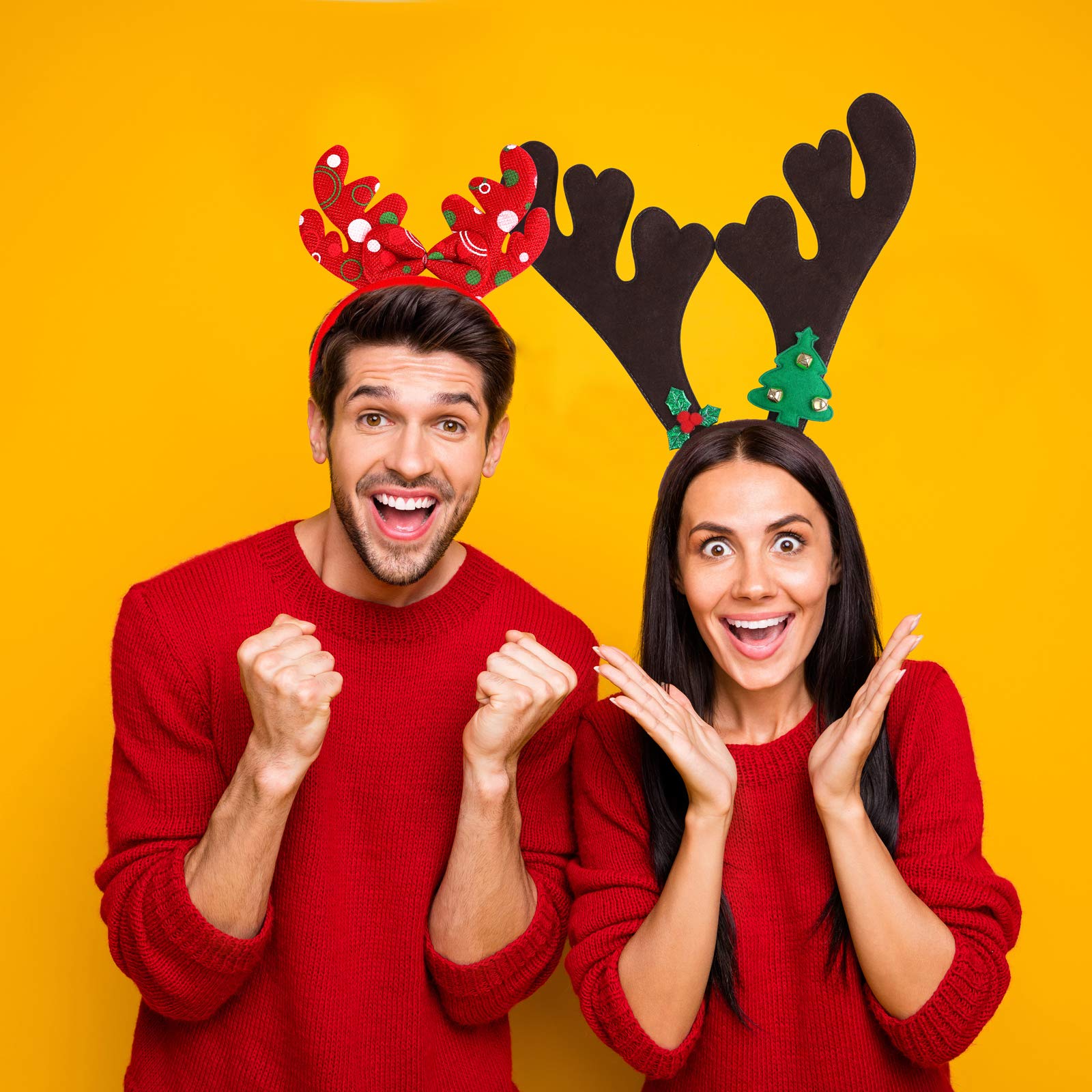 Ruisita 9 Pack Reindeer Headband Ornaments Christmas Antlers Costume Headwear Decoration Assorted Styles Party Gifts for Holiday