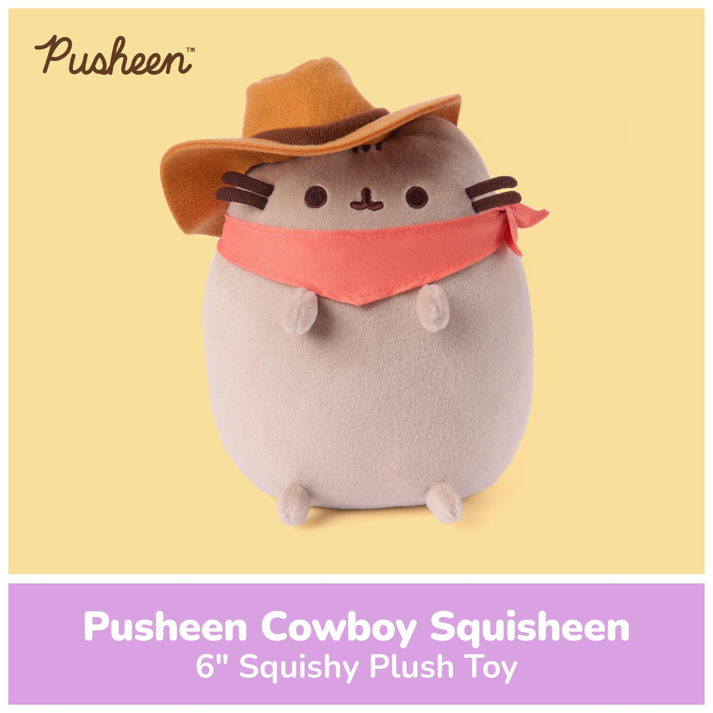GUND Pusheen Cowboy Squisheen 6-Inch Squishy Plush Toy; Ages 8+