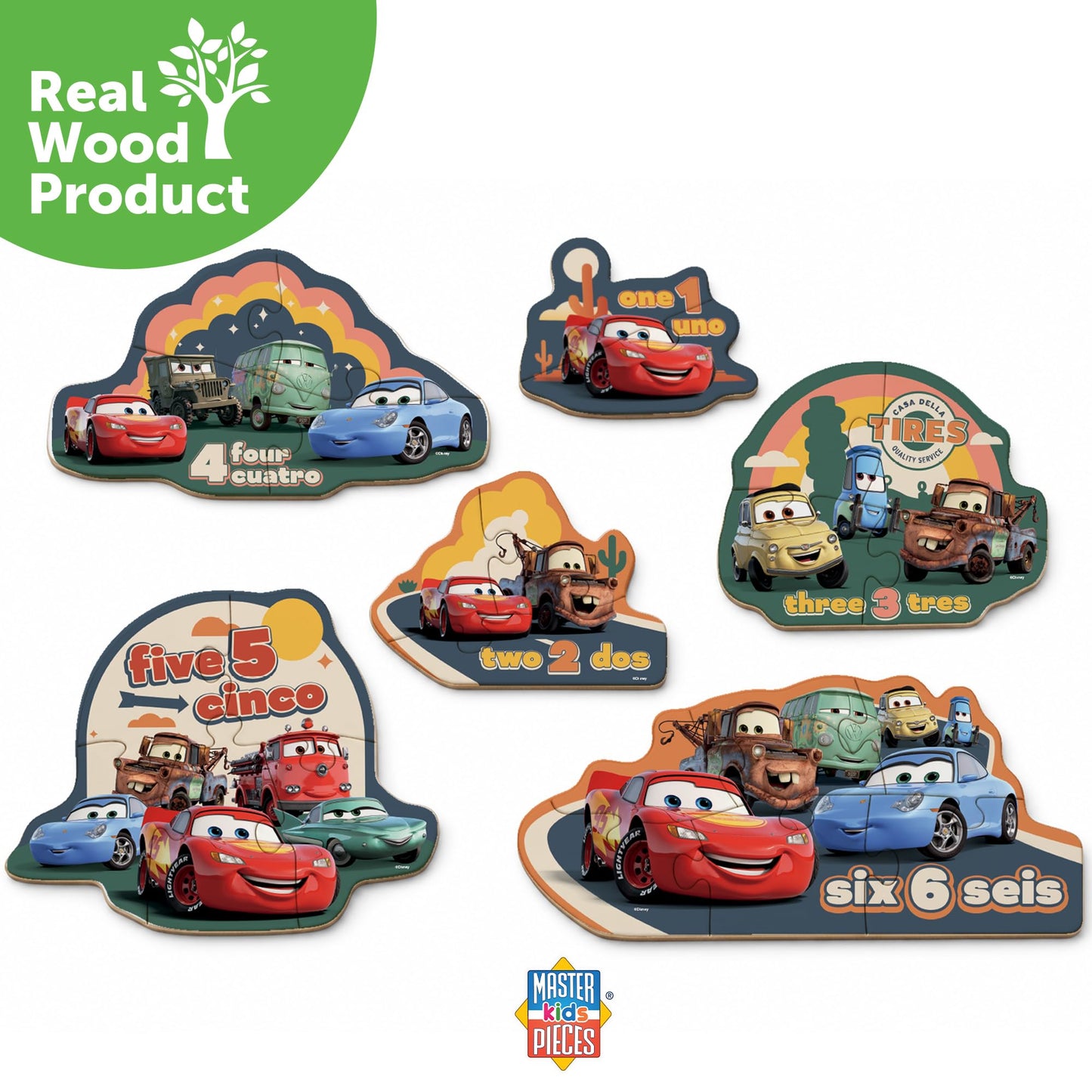 MasterPieces Disney Cars 6-Pack Mini Shaped Wood Jigsaw Puzzles