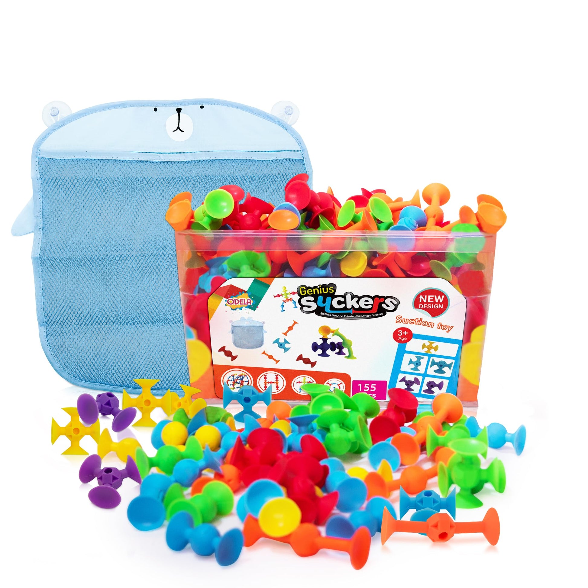 ODELA Genius Suckers 155Pcs Suction Toy Kids Sensory Toys - Baby Toy Suckers Building Toys - STEM Development Sucker Toys for Kids - Colorful Suction