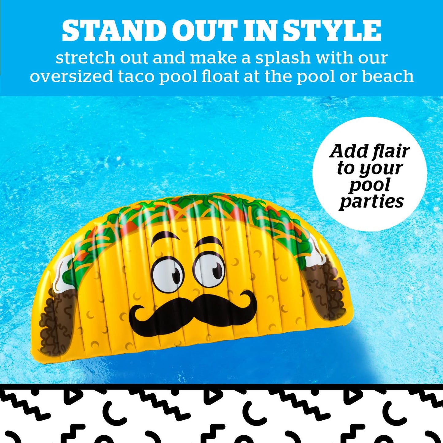 BigMouth Inc. Giant Taco Pool Float, 5 Feet Long Lounge Raft Floatie, Funny Pool Party Summer Water Toy, Durable Vinyl, Includes Patch Repair Kit