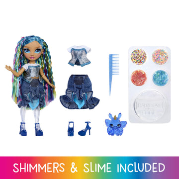Rainbow High Rainbow Shimmers with Slime - Skyler, Blue - 28cm Fashion Doll with Slime Kit and a Pet Bunny Age 4+