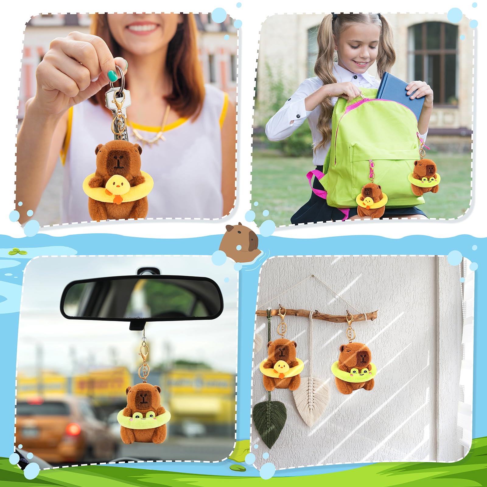 Achwishap 2PCS Capybara Plush Keychain,Cute Keychain Capybara Stuffed Animal,Soft Capybara Plush Toys Key Chain,Kawaii Plushies Stuffed Toys