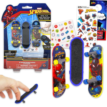 Spiderman Fingerboard Toy Set - Bundle with 3 Marvel Spiderman Finger Skateboard for Kids Plus Spiderman Stickers, More | Spiderman Finger Skateboard