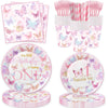 120 Pcs Butterfly 1st Birthday Party Supplies Girl Pink Our Little Butterfly is Turning One Party Decoration Includes Paper Plates Napkins Cups Straws