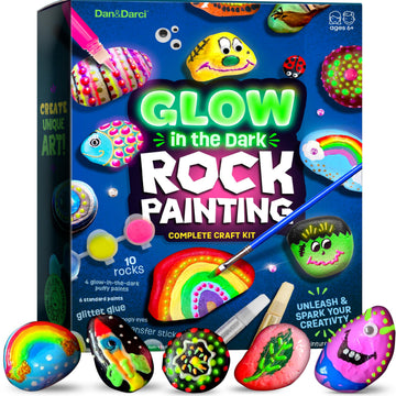Dan&Darci Kids Rock Painting Kit - Glow in The Dark - Gifts Arts & Crafts for Boys and Girls Ages 6-12 - Craft Activities Kits - Creative Art Toys
