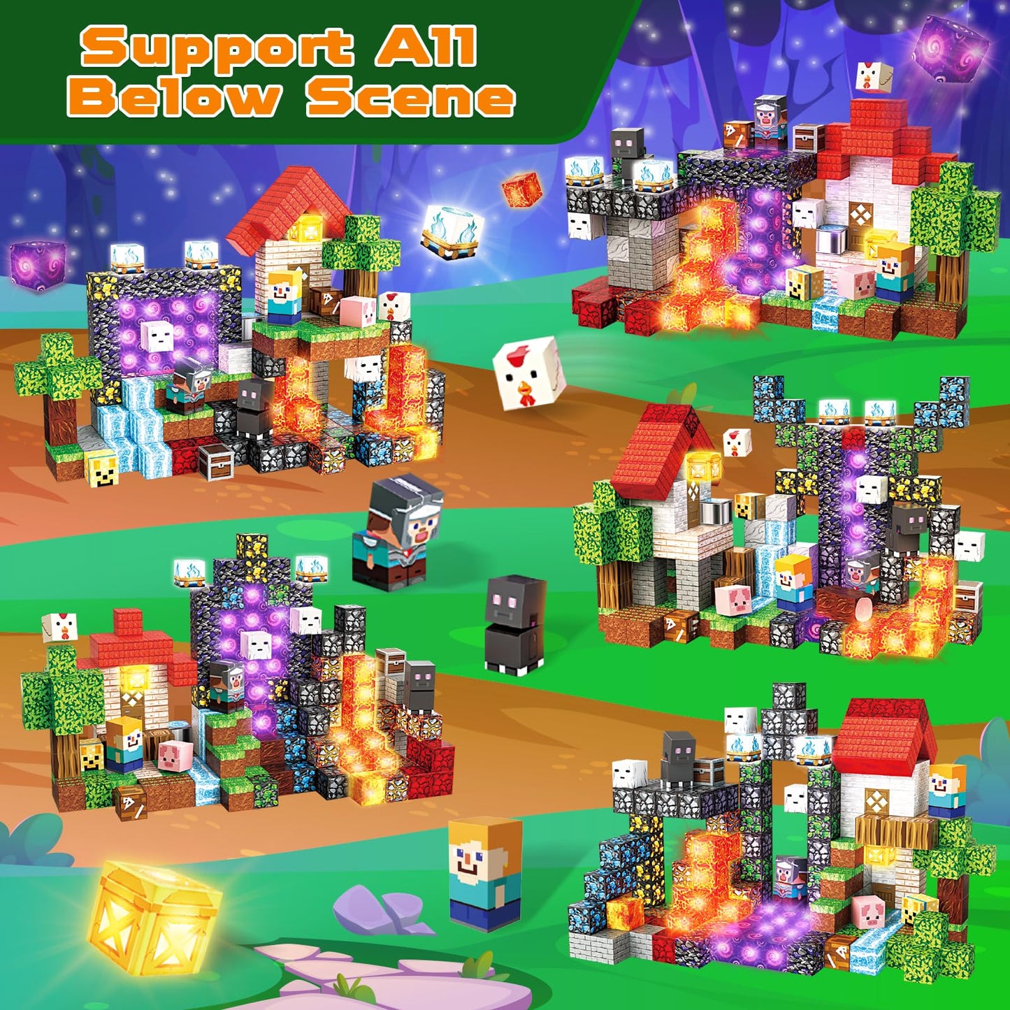 200 PCS Magnetic Blocks with Light Up Blocks - Magnetic Building Blocks, Magnetic Construction Cube Toys, STEM Sensory Learning Toys, Easter Christmas