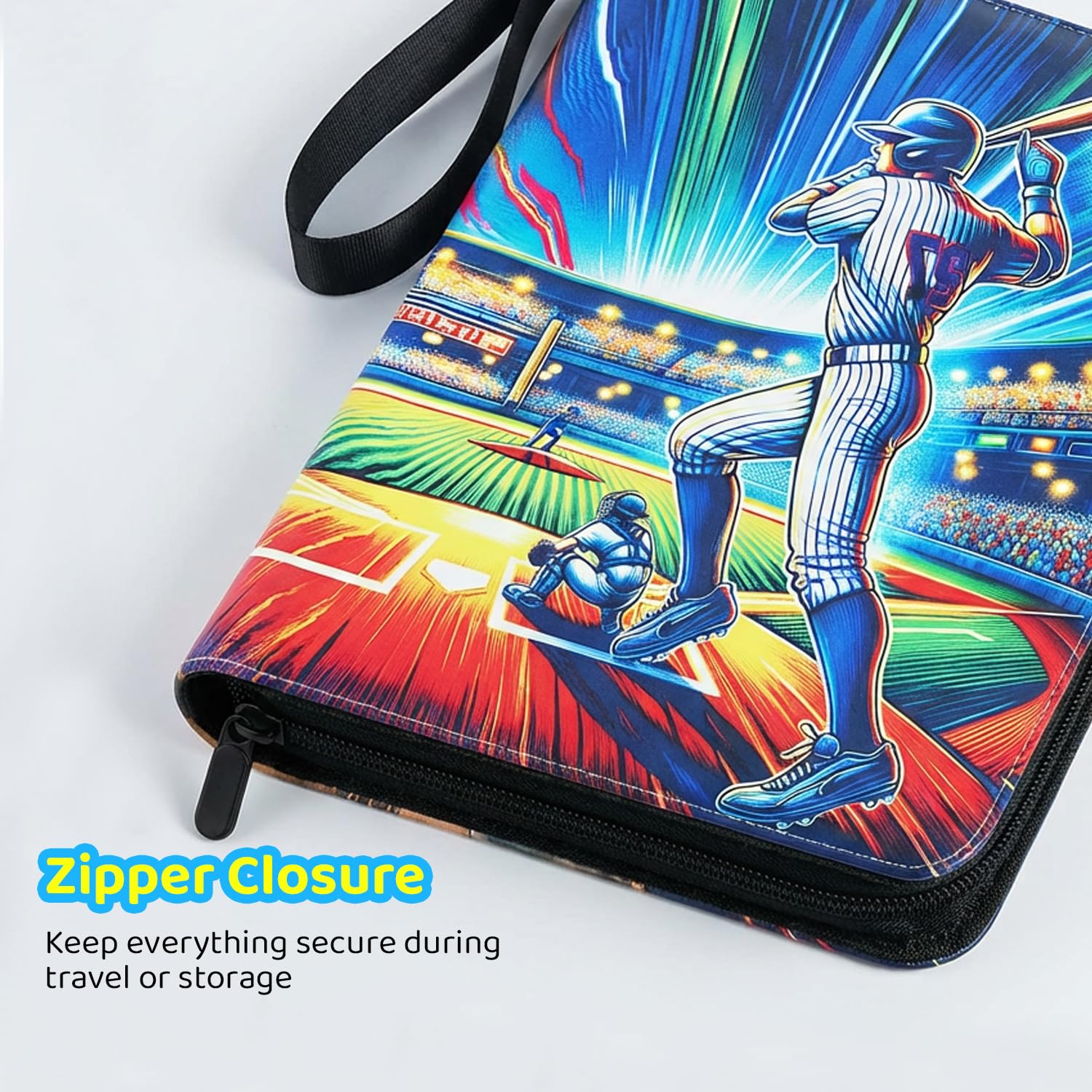 900 Pockets Trading Baseball Card Binder with Sleeves, 50 Removable Pages, 3 Ring Zipper Binder Collectable Card Book Album with Strap, Leather Sport
