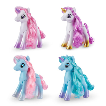 Sparkle Girlz Unicorn 4 Set with Gorgeous Hair by ZURU Movable Legs Colorful Unicorn Toy for Girls (4 Pack), for Girls 3 Years Old and Up