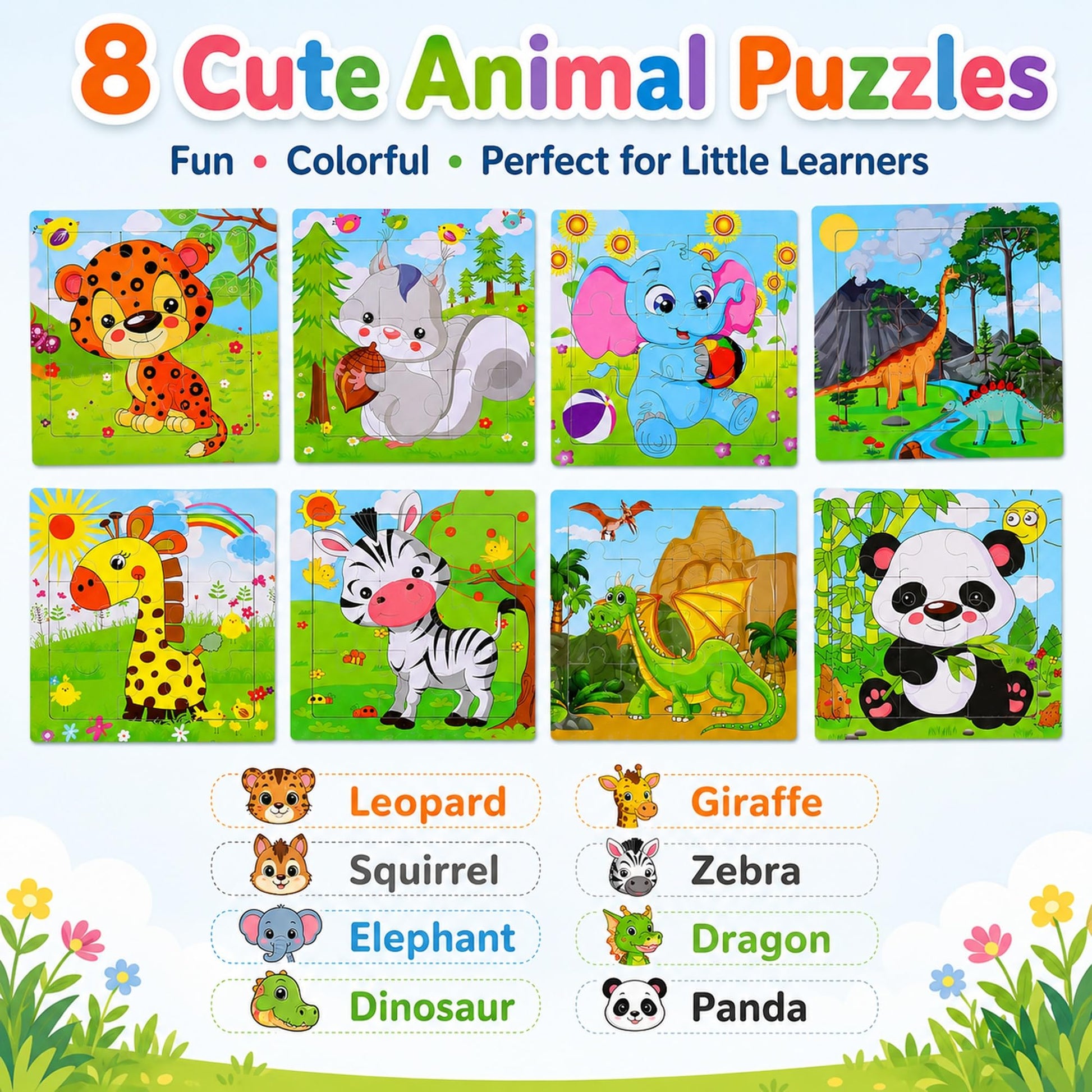 NASHRIO Wooden Puzzles for Toddlers Age 3-5, 8 Pack Animal and Dinosaur Jigsaw Puzzles, Preschool Educational Toys, Wooden Puzzle Set for Boys Girls