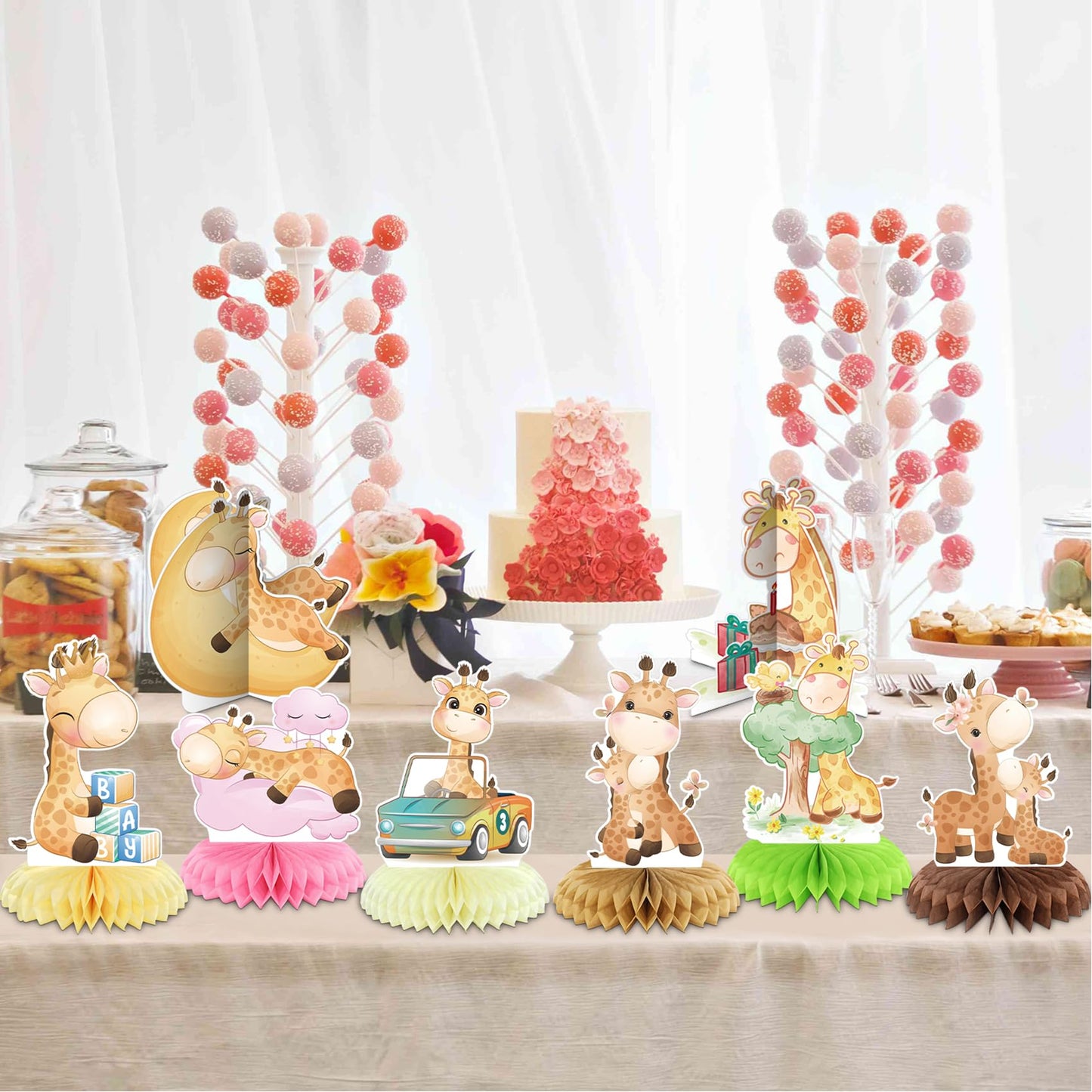8 Pack Giraffe Honeycomb Centerpieces Jungle Animal Table Centerpieces Giraffe Party Decorations Giraffe Birthday Party Supplies for Giraffe Baby