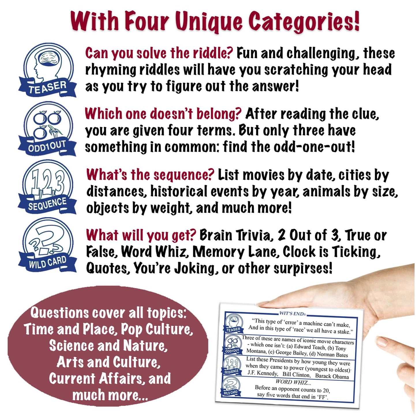 Wit's End - A Smart, Mind-Bending Trivia & Brain Teaser Game that Will Challenge Your Wits & Knowledge - Adult & Family Night Fun
