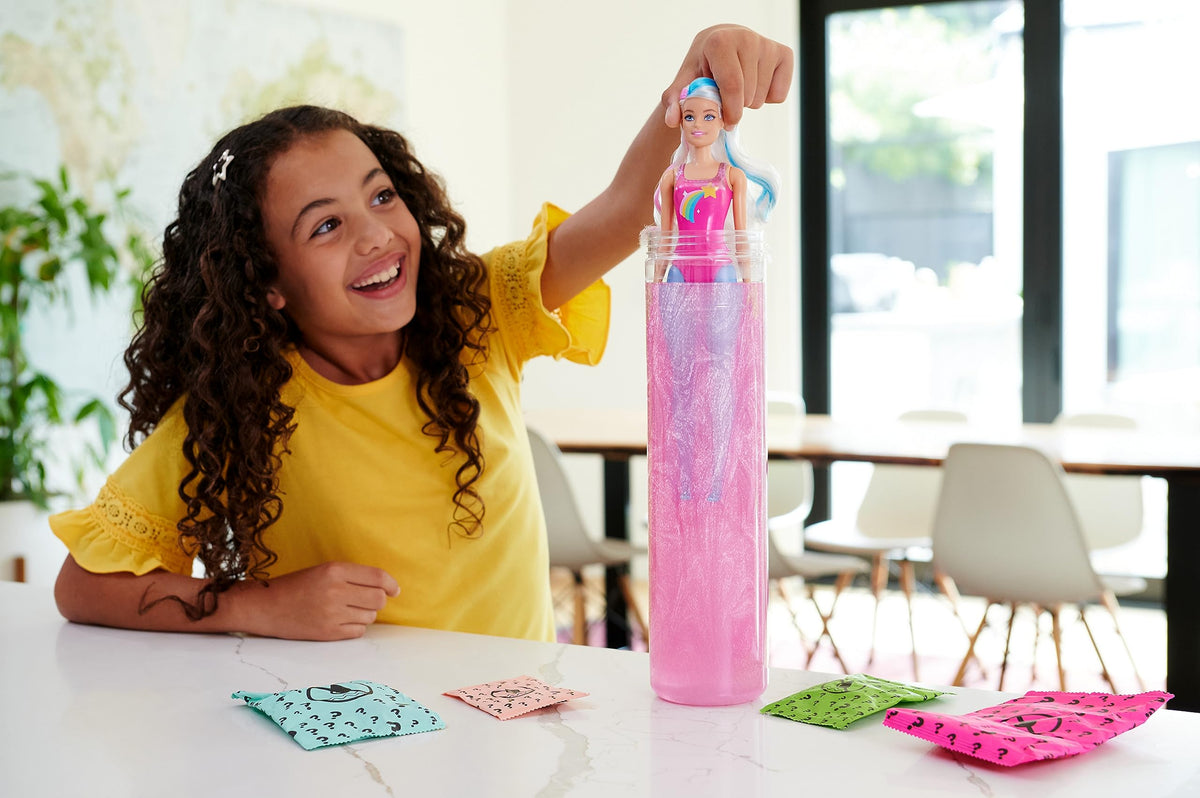 Barbie Color Reveal Doll, Rainbow Galaxy, Celestial Sparkle with 6 Surprises Including Wings & Color Change (Styles May Vary)