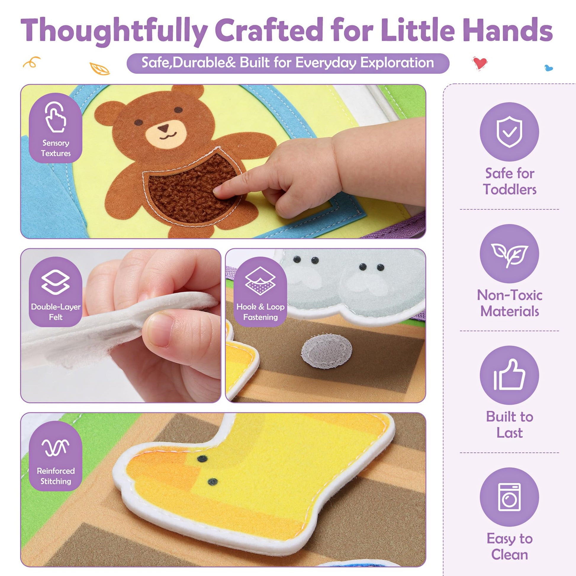 VAXRINO Busy Book for Toddlers 1-3,Montessori Daily Life Felt Activity Book