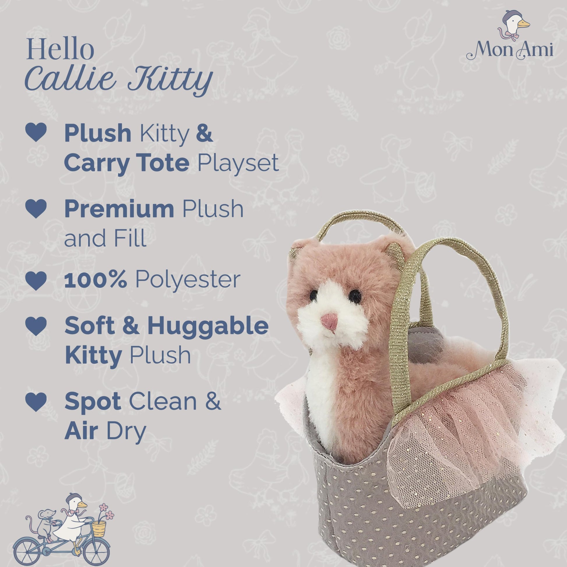 MON AMI Callie Kitty Stuffed Animal & Purse Set, 7" Girls Purse Gift Set