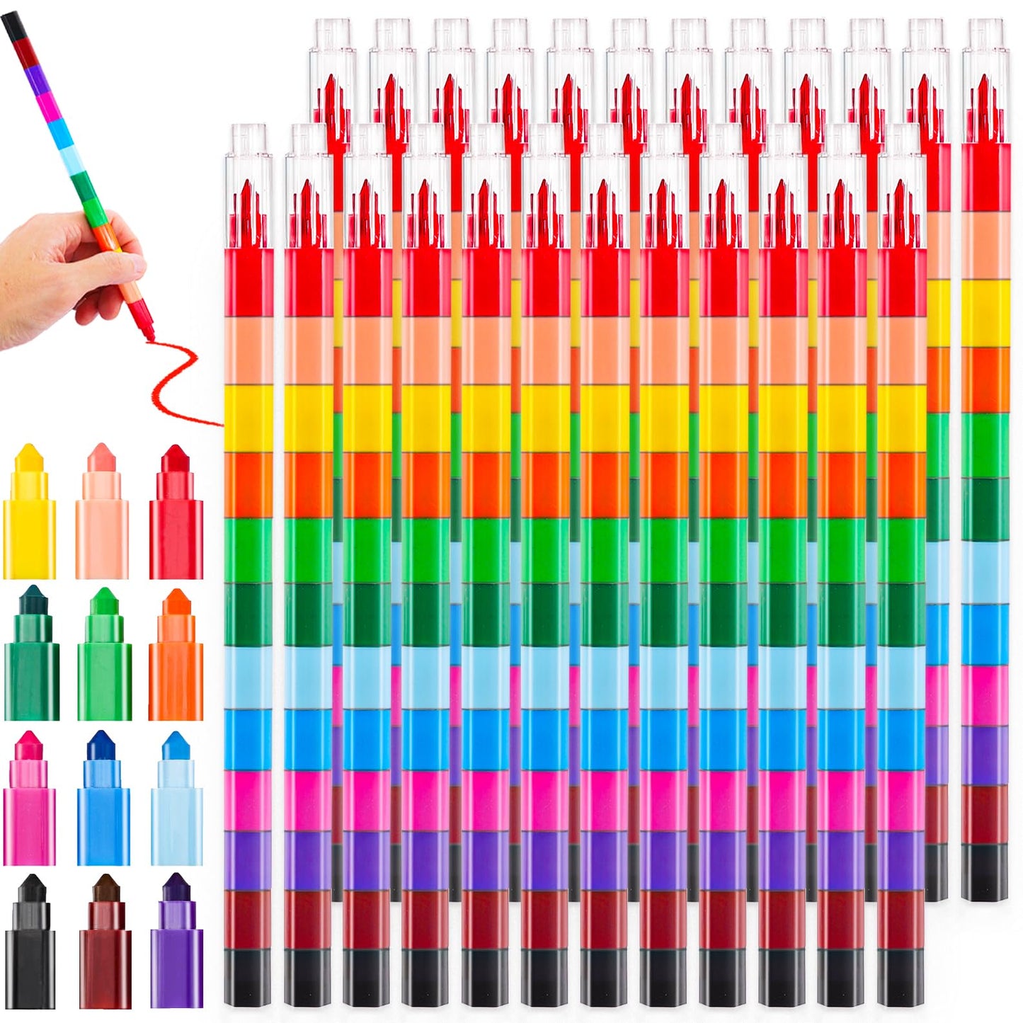 Extrapins 36 Pieces Colorful Stackable Crayons, 12 Colors Buildable Stacking DIY Crayons for Drawing, Coloring, Classroom, Office, School Supplies