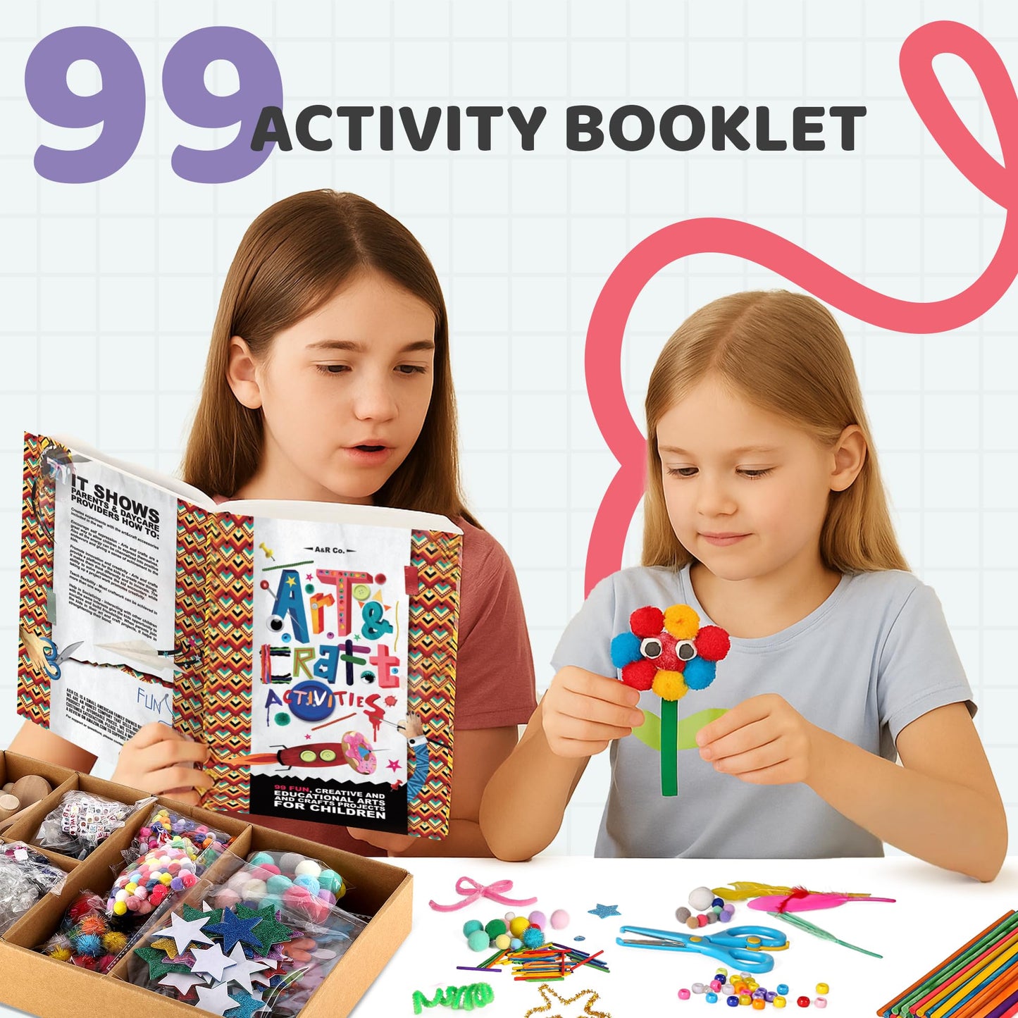 A&R CO. 3000+ Pcs Arts and Crafts Supplies & Materials for Kids - Ultimate Bulk Craft Kit for Boys & Girls with 99 Activities Book for Ages 3-5, 4-6