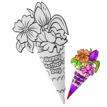 Fun Express Paper Flower Bouquet Kit for Kids - 12 DIY Flower Craft Kits for Mothers Day Crafts for Kids Classroom | Color Your Own Flower Making Kit