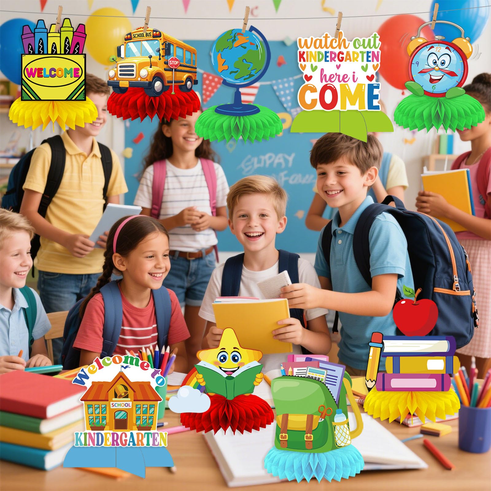 9PCS First Day of Kindergarten Decorations - Back to School Kindergarten Watch Out Kindergarten Here I Come Centerpiece Welcome to Kindergarten Table