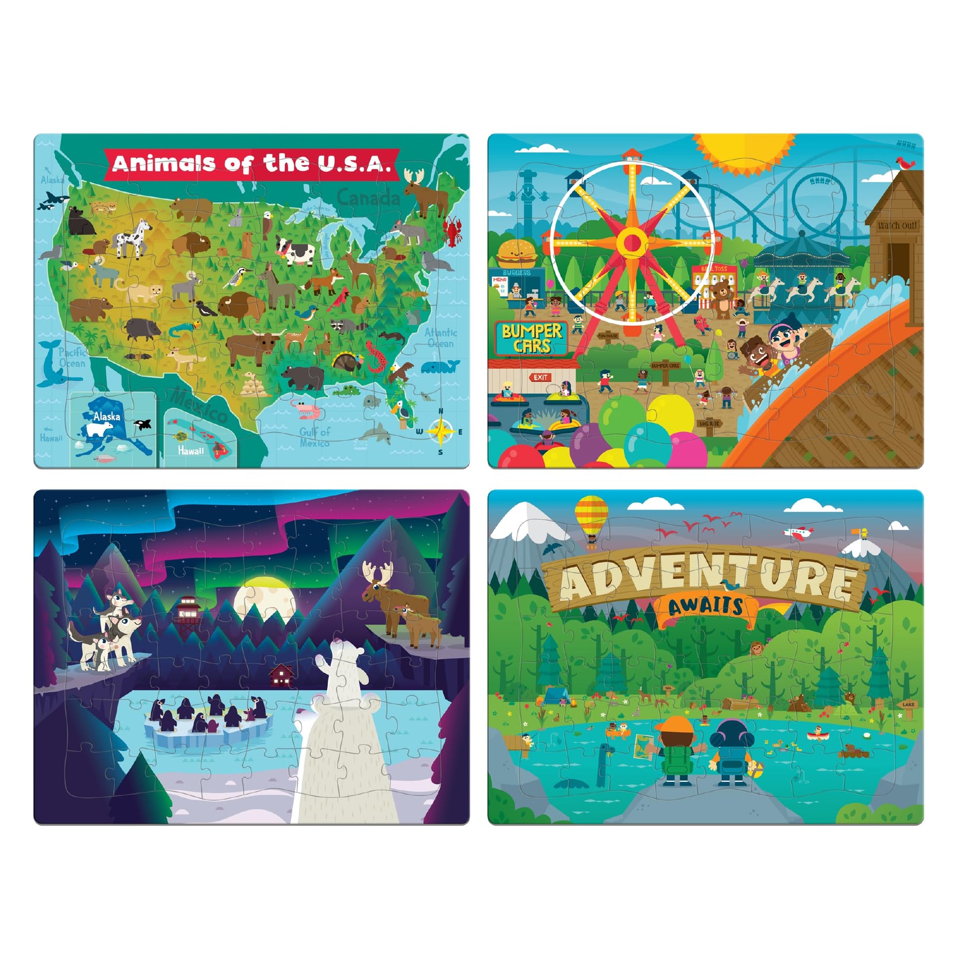 Chuckle & Roar Puzzles for Kids Ages 4-6, Portable Tray, 4 Pack, 36 & 48 Pc