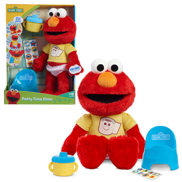 Sesame Street Potty Time Elmo 12-Inch Sustainable Plush Stuffed Animal, Sounds and Phrases, Potty Training Tool, Kids Toys for Ages 18 Month by Just