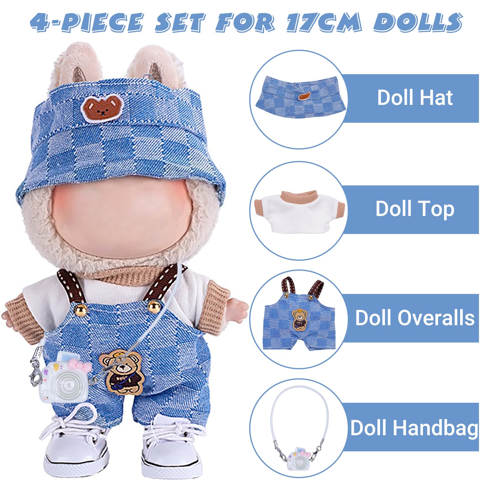 4pcs Handcrafted Doll Clothes Set for 15cm/17cm Dolls (No Doll, No Shoes), Cute and Premium Outfits Accessories, Stylish Clothes for Boys Girls