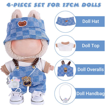 4pcs Handcrafted Doll Clothes Set for 15cm/17cm Dolls (No Doll, No Shoes), Cute and Premium Outfits Accessories, Stylish Clothes for Boys Girls