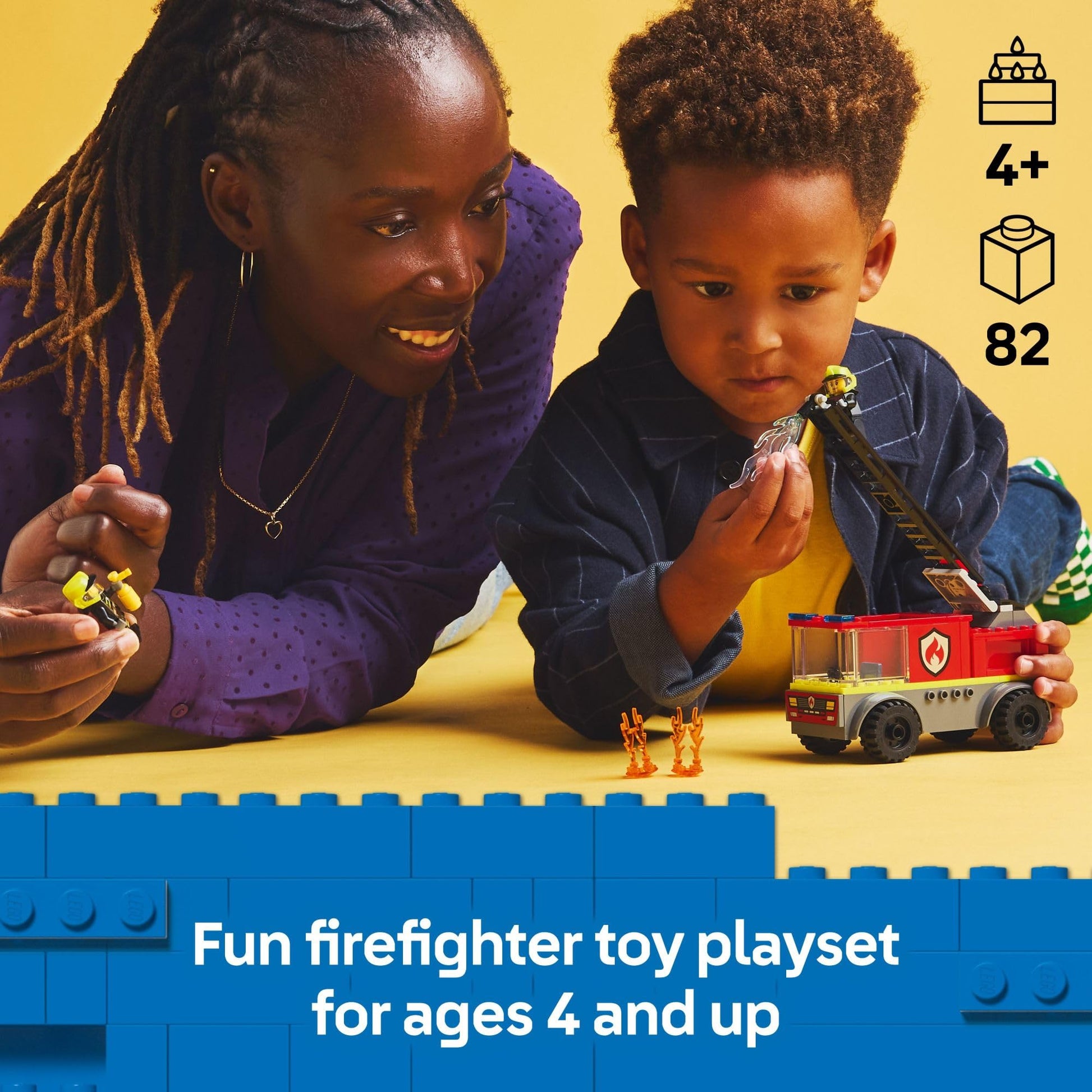 LEGO City Fire Ladder Truck Toddler Toy - Fire Truck Toy with 2 Firefighter Minifigures, Digital Guide for Boys and Girls, Ages 4+ - Learning