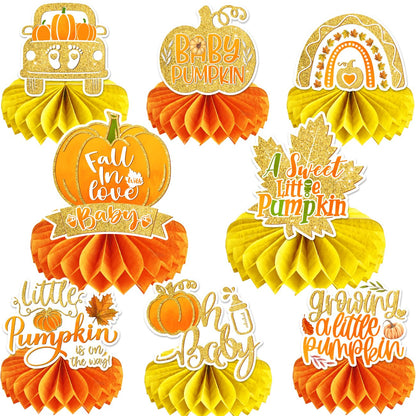 8 PCS Little Pumpkin Baby Shower Decorations Honeycomb Centerpieces Fall Theme Baby Shower Table Decorations Pumpkin Birthday Party Table Toppers