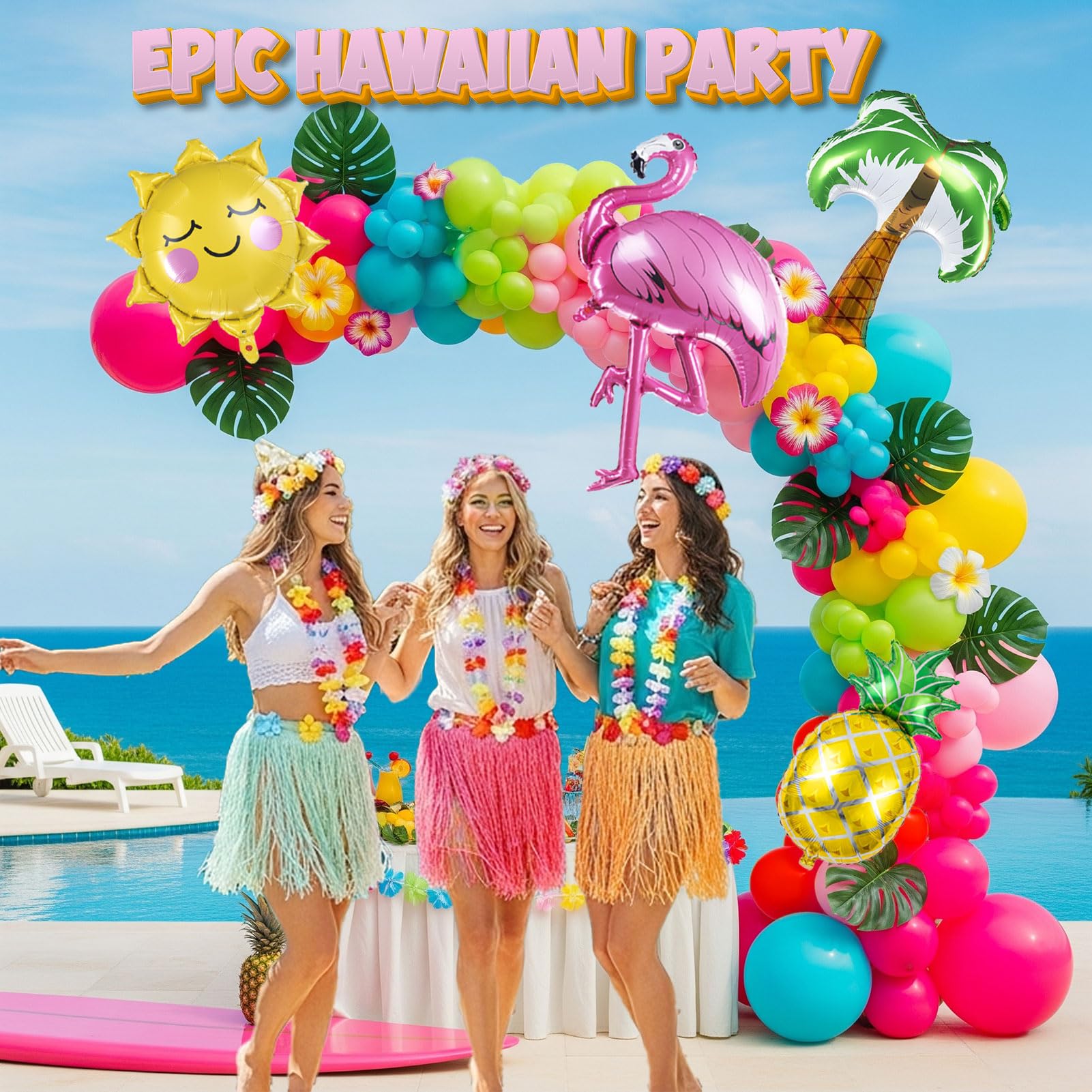 Flamingo Tropical Balloon Garland kit Hot Pink Teal Orange Mylar Pineapple Palm Ballloon arch For Summer Beach Hawaiian Luau Aloha Birthday Baby