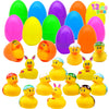 JOYIN 12 Pcs Filled Easter Eggs with Rubber Duck and Rabbit Duckies, Bright Colorful Prefilled Easter Eggs for Kids Fun Bath Toys, Basket Stuffers