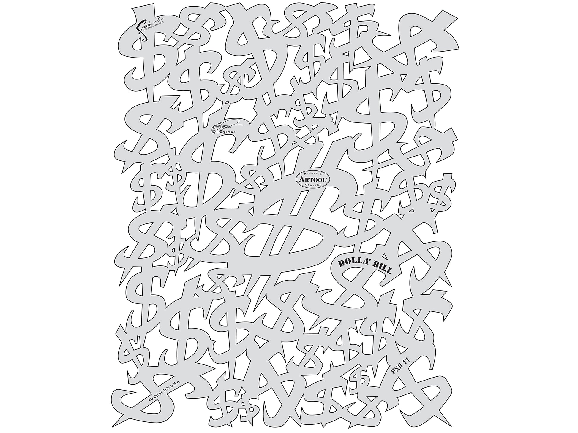 Artool Freehand Airbrush Templates, Dolla' Bill