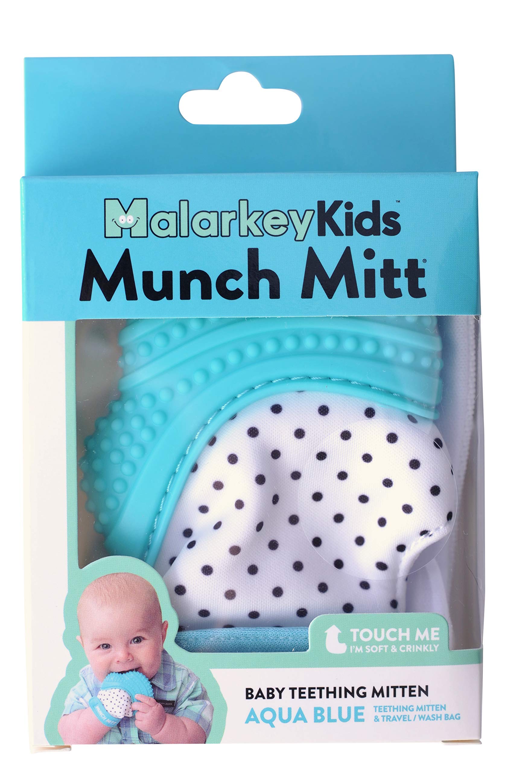 Malarkey Kids Patented Teething Mitten, Munch Mitt Baby Chew Toy - Protects Hands from Chewing & Saliva, Heals Aching Gums, Promotes Sound & Visual