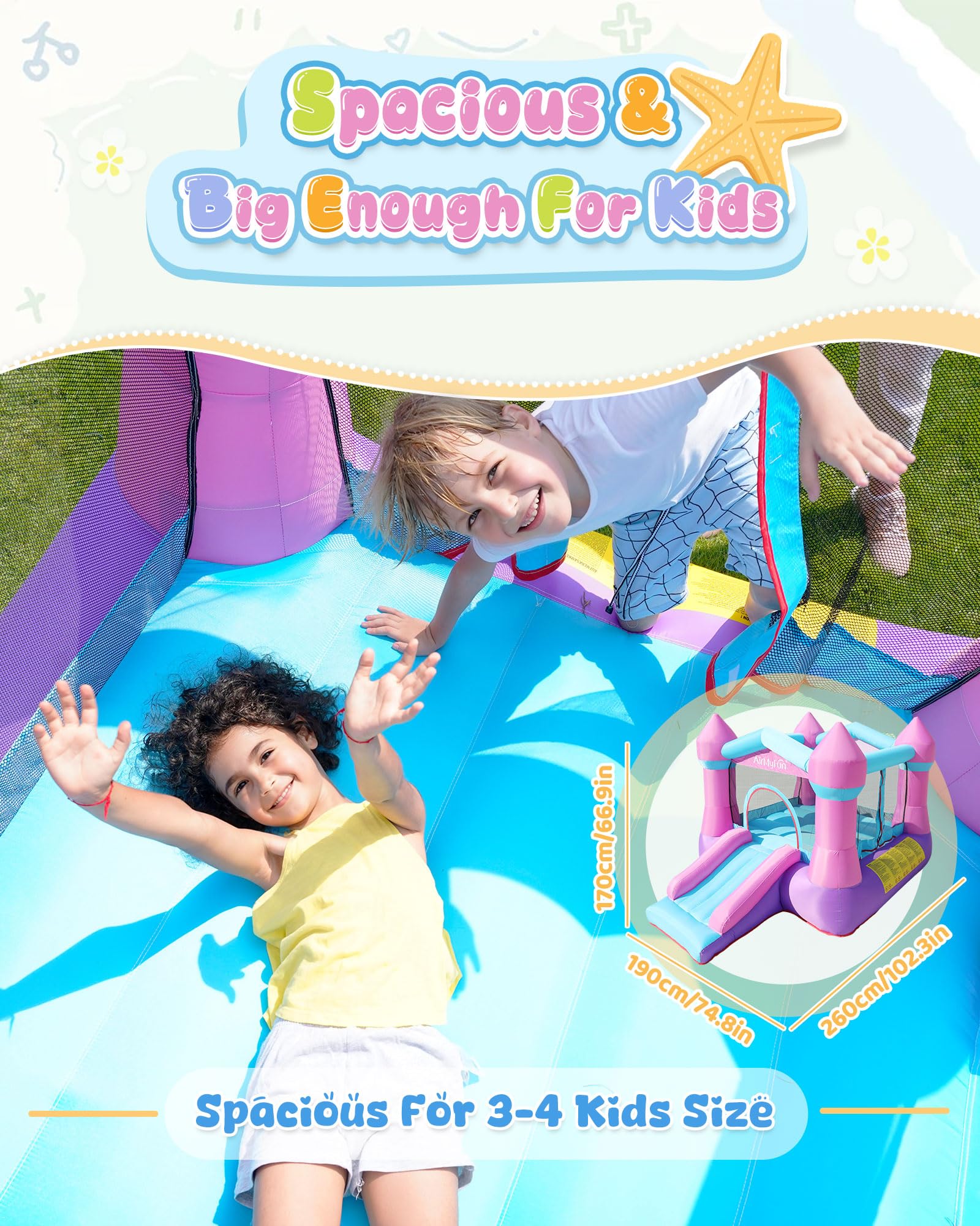 AirMyFun Pink Inflatable Toddler Bounce House with Blower, Indoor/Outdoor Jumping Castle for Kids 3-8, Inflatable Bouncy House with Slide, 82011B