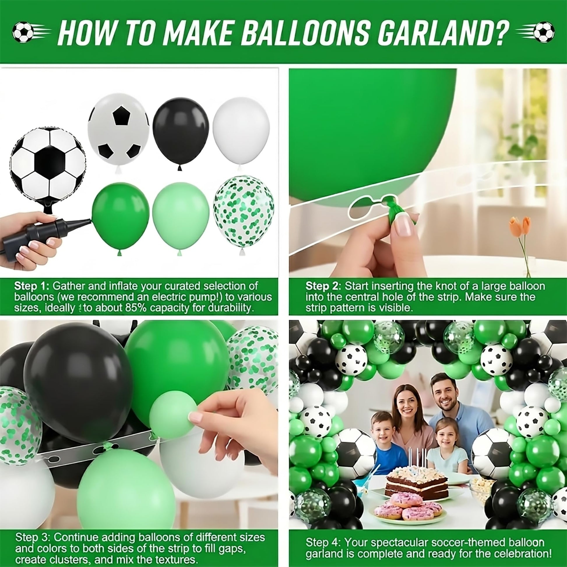 128Pcs Soccer Birthday Party Decorations Set - Football Theme Party Supplies with Backdrop, Balloon Arch Kit, Banner, Cake Topper & Tablecloth