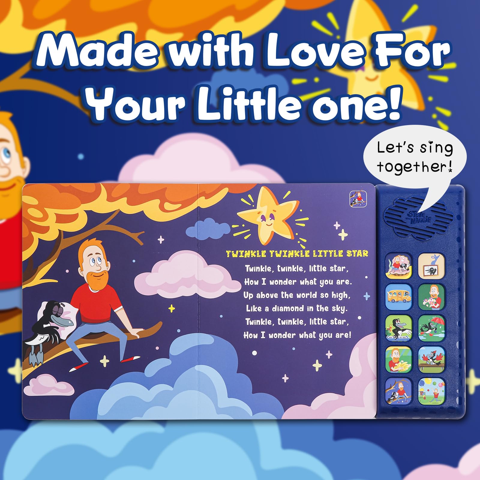 Steve and Maggie Sound Book - 10 Button Interactive Nursery Rhymes, Musical Books for Toddlers 1-3, Talking Books for Kids, Sing Along Baby Music
