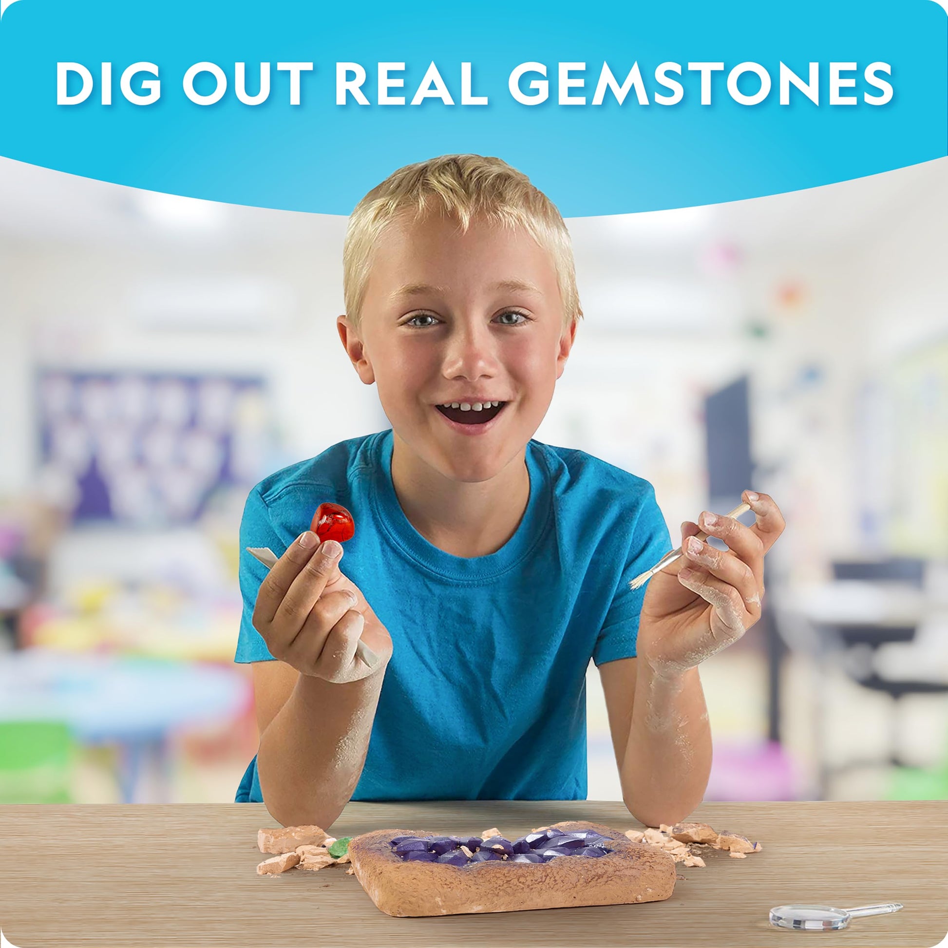 NATIONAL GEOGRAPHIC Mega Gemstone Dig Kit - Dig Up 15 Real Gemstones and Crystals, Science Kit for Kids, Gem Digging Kit, Gift for Girls and Boys