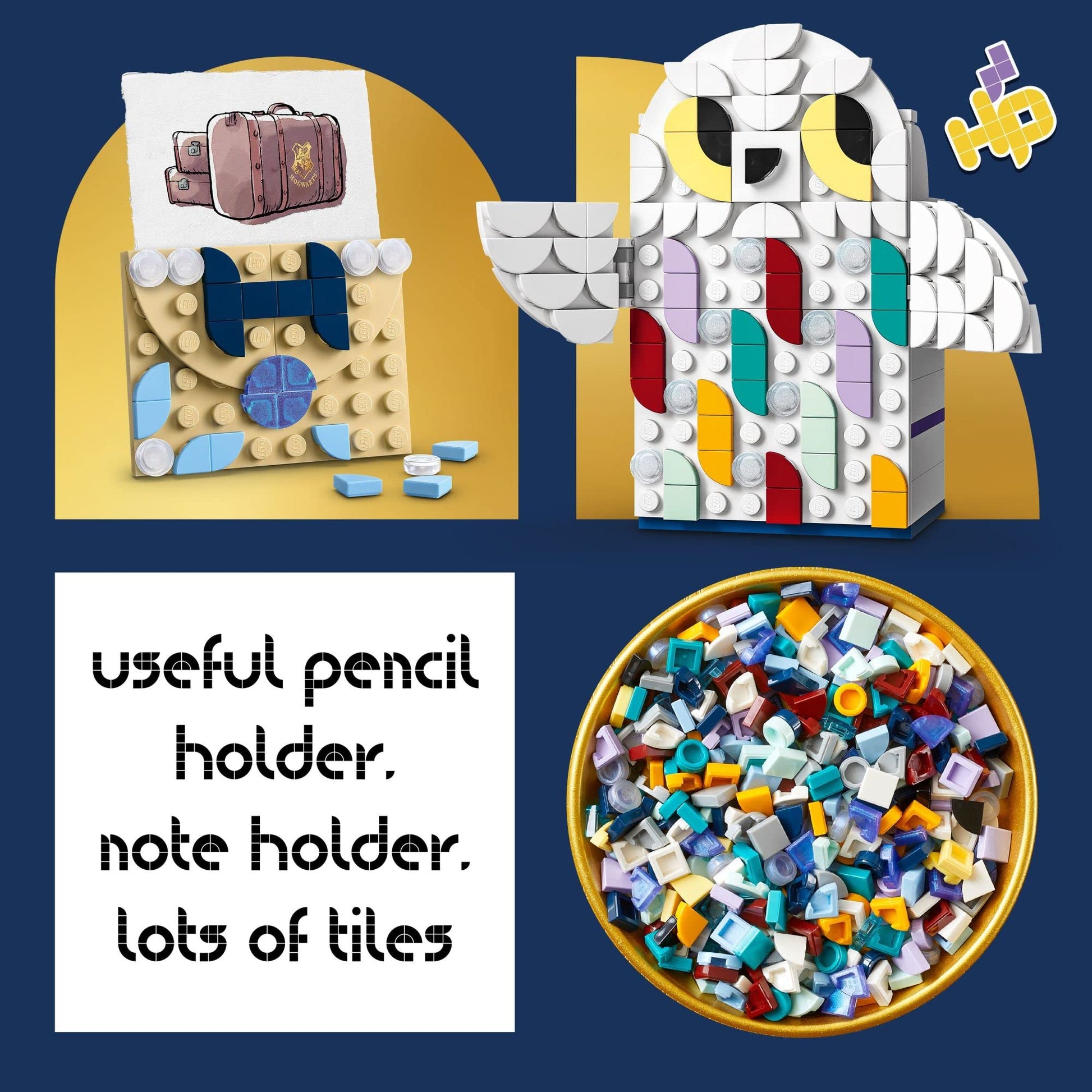 LEGO DOTS Harry Potter Hedwig Pencil Holder 41809, Craft Set for Kids Age 6+ with Hedwig The Owl Pencil Holder and Note Holder. Back to School Gift