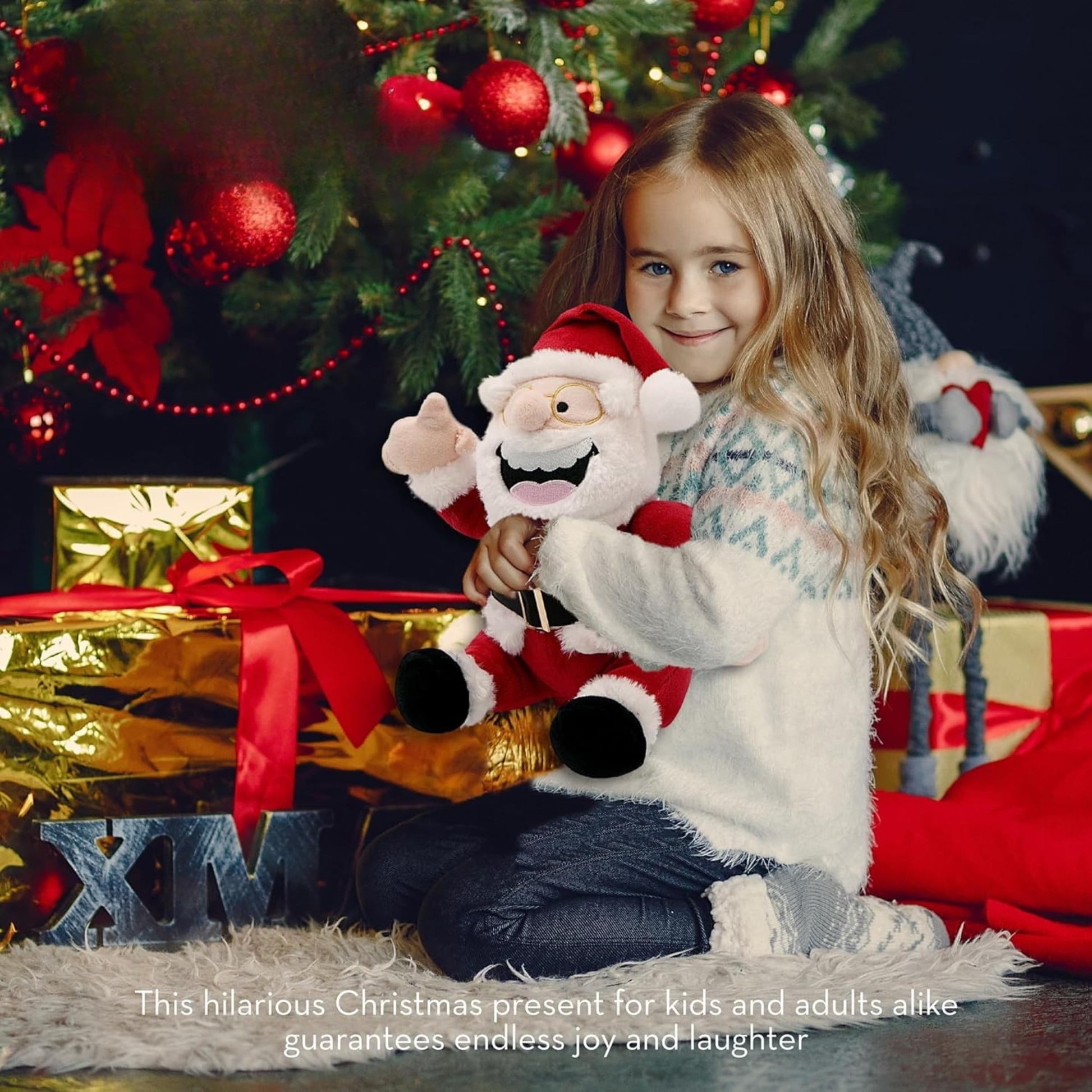 4E's Novelty Animated Santa Claus Plush, Makes Gas Sound, Talking Christmas Bear Plush Toys for Kids 8" Funny Christmas Stuffed Animals Gag Gifts