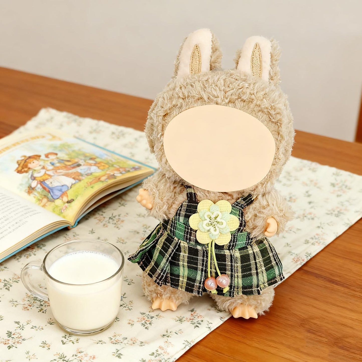A Doll Dress,-Forest-Style Green Plaid with Flower, fits Most 17cm,just are Dolls Accessories,for Labubu?No Dolls? (Forest)