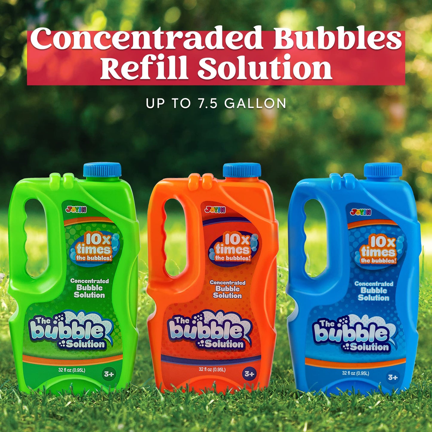 JOYIN 3 Packs 32 oz Bubble Concentrated Solution (up to 7.5 Gallon), Refill Solution for Bubble Machine, Wand, Blaster, Blower