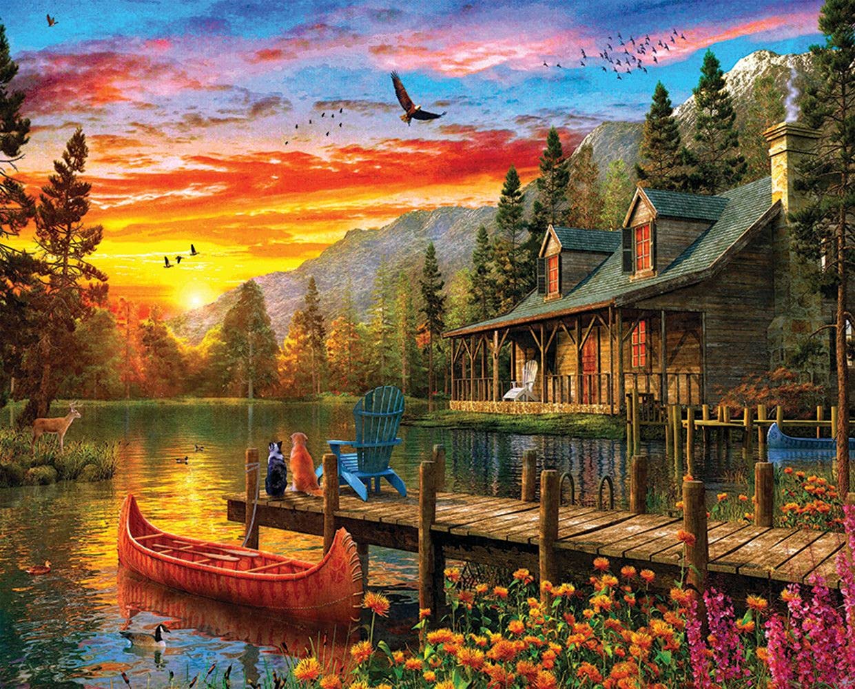 Springbok Cabin Evening Sunset 1000 Piece Jigsaw Puzzle for Adults